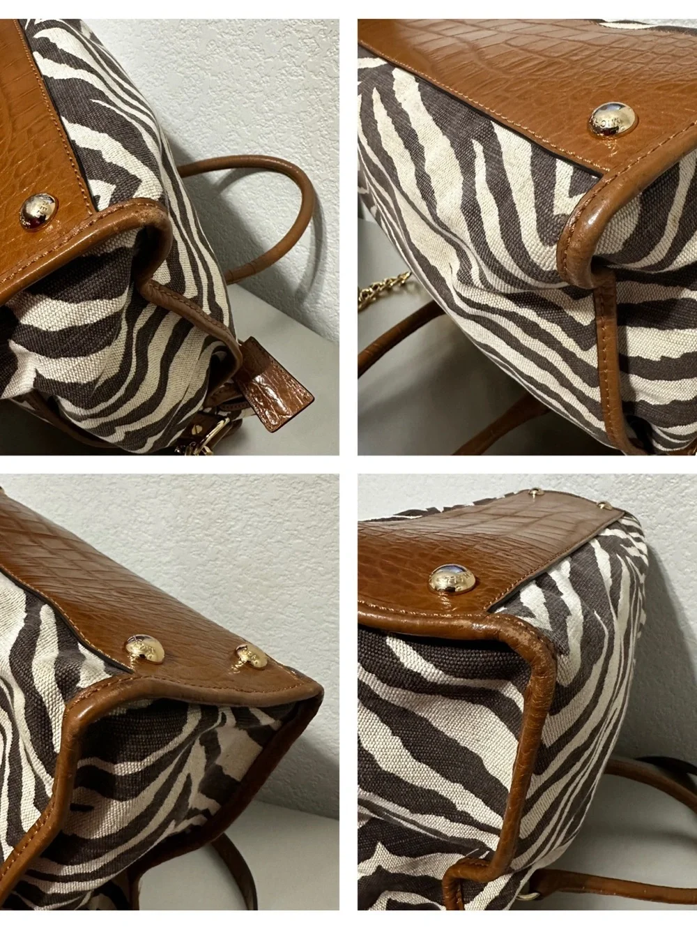 Michael Kors Hamilton Zebra Print Canvas Leather Tote Bag